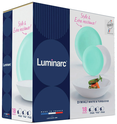 LUMINARC SERVICIU MASA 18PIESE LIGHT TURQUOISE-WHITE DIWALI