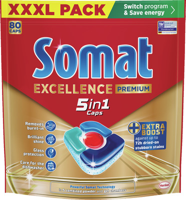 SOMAT EXCELLENCE PREMIUM 5IN1 DET.MAS.SPALAT VASE 80 CAPSULE