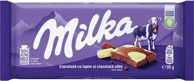 MILKA TABLETA DE CIOCOLATA CU LAPTE SI CIOCOLATA ALBA 90G