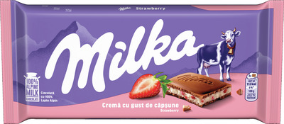 MILKA TABLETA DE CIOCOLATA CU CAPSUNI SI IAURT 100G