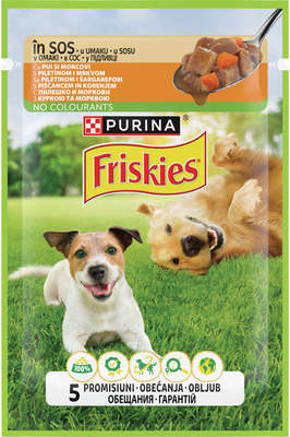 FRISKIES HRANA UMEDA PT.CAINI ADULTI PUI SI MORCOVI 85G