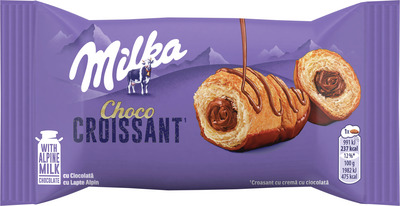 MILKA CROASANT CREMA CIOCOL LAPTE DECORAT CU CIOCOLATA 50G