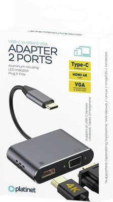 PLATINET ADAPTOR MULTIMEDIA TYPE-C TO HDMI 4K,VGA PORT