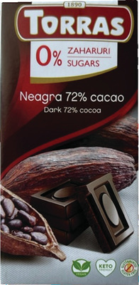 TORRAS CIOCOLATA 72% CACAO FARA ZAHAR SI FARA GLUTEN 75G