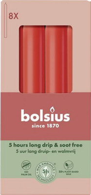 BOLSIUS SET 8 LUMANARI CILINDRICE, CULOARE ROSU, TIMP DE ARDERE: 5 H