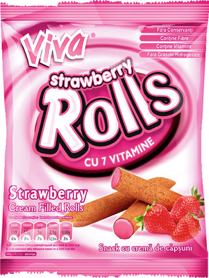 VIVA CAPSUNI ROLLS SNACK CU CREMA DE CAPSUNI 100G