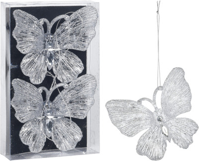 SET 2 DECORATIUNI FLUTURE 11CM/NUANTE ARGINTII