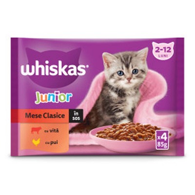 WHISKAS JUNIOR HRANA UMEDA PISICI VITA&PUI IN SOS 4X85G