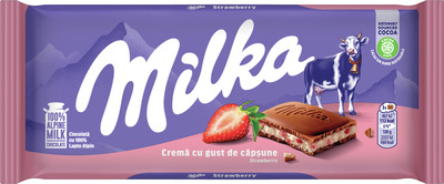 MILKA TABLETA DE CIOCOLATA CU CAPSUNI SI IAURT 100G