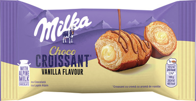 MILKA CROASANT CU CREMA AROMA VANILIE DECORAT CU LAPTE 50G