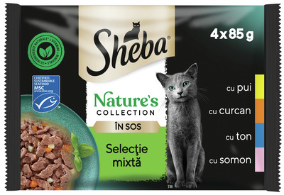 SHEBA NATURE'S COLLECT.HRANA UM.PISICI AD.SEL.MIXTA 4X85G