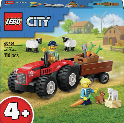 LEGO CITY TRACTOR DE FERMA ROSU CU REMORCA SI OI
