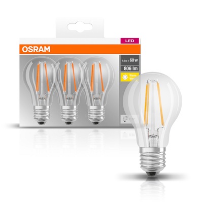 OSRAM SET 3 BECURI LED E27 7(60)W LUMINA CALDA, 806LM