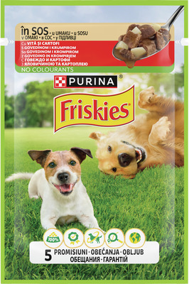 FRISKIES HRANA UMEDA PT.CAINI ADULTI VITA SI CARTOFI 85G