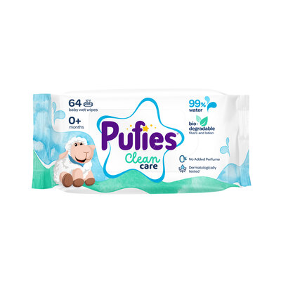 PUFIES SERVETELE UMEDE 99% APA CLEAN CARE 64BUC