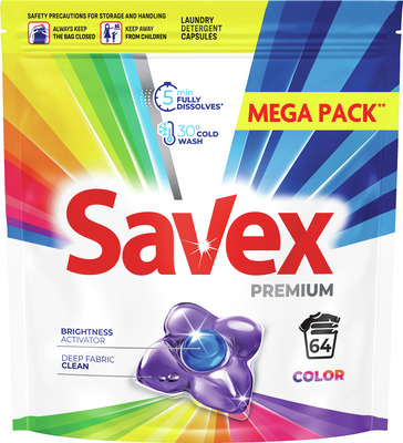 SAVEX PREMIUM COLOR DETERG.CAPSULE RUFE 64BUC 64SP.