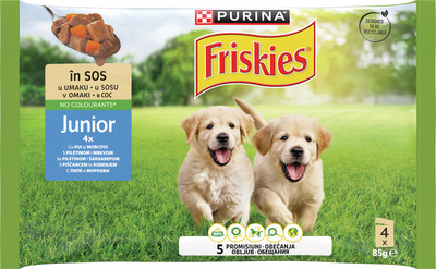 FRISKIES HRANA UMEDA PT.CAINI JUNIORI PUI SI MORCOV 4X85G