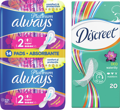 ALWAYS PLATINUM SUPER DUO 14BU +DISCREET 20BUC (cu aplicatia Selgros)