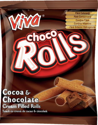 VIVA CHOCO ROLLS SNACK CU CREMA DE CACAO&CIOCOLATA 100G
