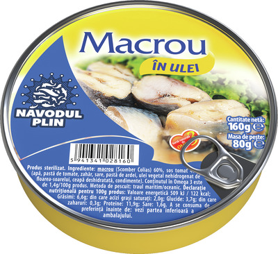 NAVODUL PLIN MACROU IN ULEI DE FLOAREA-SOARELUI 160G