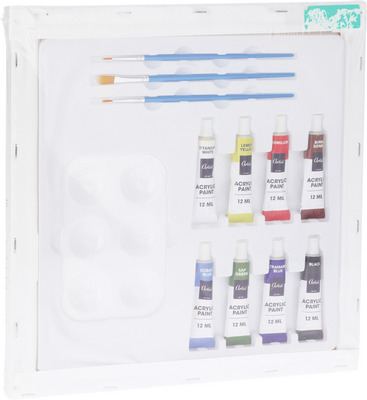 SET PICTURA 12 PIESE: PANZA 30 X 30 CM, 3 PENSULE, 8 ACUARELE ACRIL 12 ML SI O PALETA
